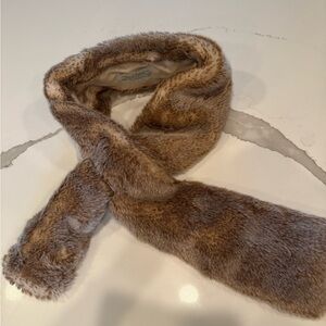 Restoration Hardware RH Faux Fur Collar Neck Warmer Scarf Brown Lux